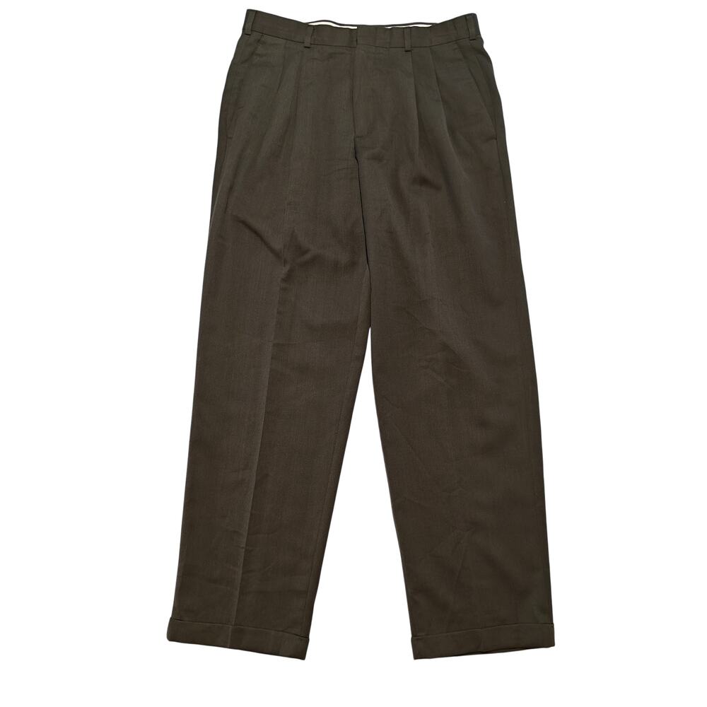 Dockers Slates Wool Blend Pleated Dress Pants Brown Mens 33x32 Cuffed